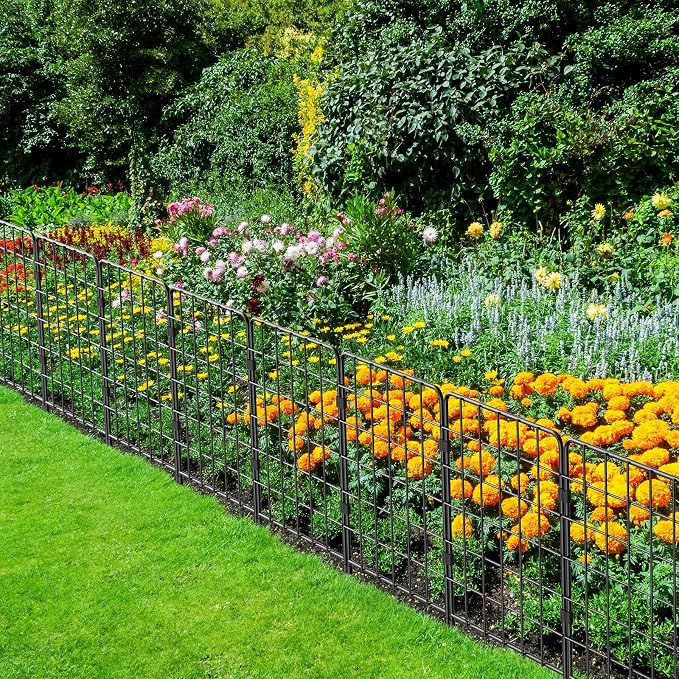 Decorative Garden Fence 19 Pack, 24in(H) x 20ft(L) Animal Barrier Fence, Rustproof Metal Fencing for Yard, Dog Rabbits Wire Section Garden Edging Border for Yard Patio Garden, Grid