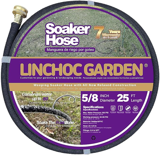 5/8 Inch 25FT Soaker Hose - High Flow Flexible Design for Medium Lawns, Flower Beds | Durable, Eco-Friendly & Root-Targeted Water-Saving