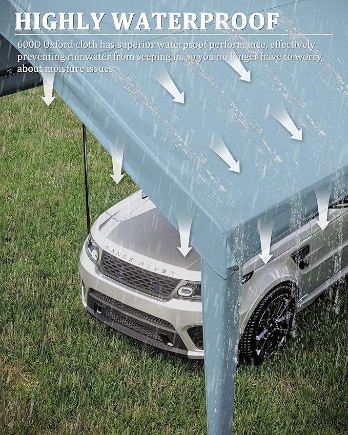 Carport Canopy Replacement Cover 12x20 Heavy Duty Outdoor Portable Car Canopy Oxford Waterproof UV & Tear Resistant Garage Canopy with Ball Bungees (Frame is Not Included)