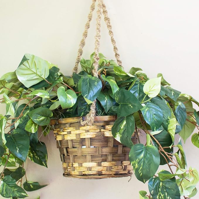Nearly Natural Pothos Hanging Basket Silk Plant, 29" x 10.25" x 10.25"
