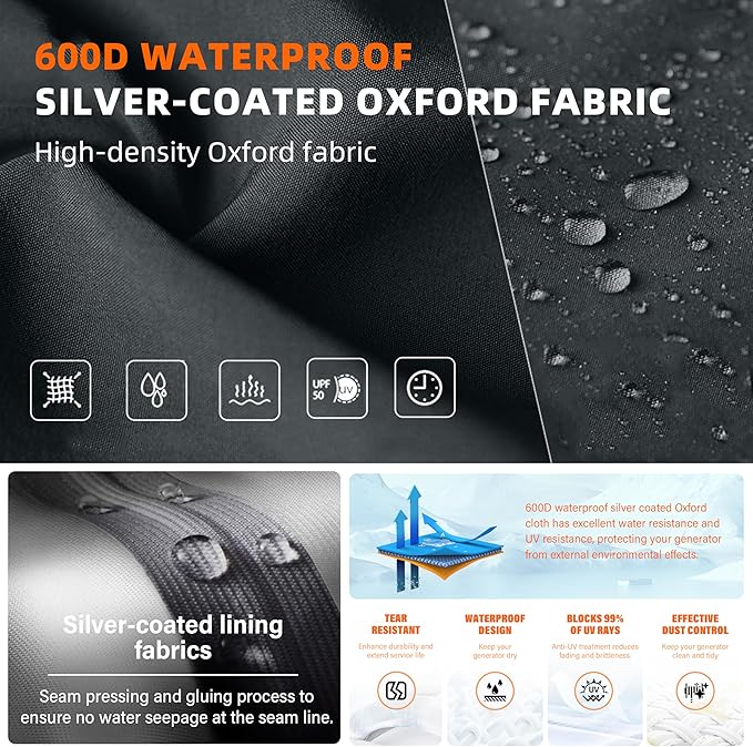 Waterproof Generator Cover 26x20x20 inch, Heavy Duty Cover & Windproof for Outdoor Generators 3000-5000 Watt, Black