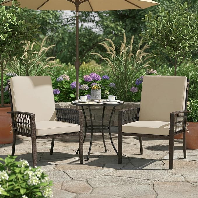 Summsun Outdoor Dining Chair Cushions 2 Pack, Water Resistant High Back Patio Seat Cushion Set with Ties, Removable Covers, Non-Slip Bottom for Garden Lawn Patio Furniture, 44 x 20 Inch, Cream