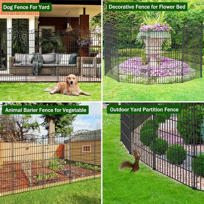 10 Panel No Dig Decorative Garden Fence with Gate - 48in H x 22.6 ft L,Dog Fence Outdoor for Yard,Tall Animal Barrier for Dogs Rabbits, Rustproof Metal Wire Panels for Yard,Patio, Flower Bed