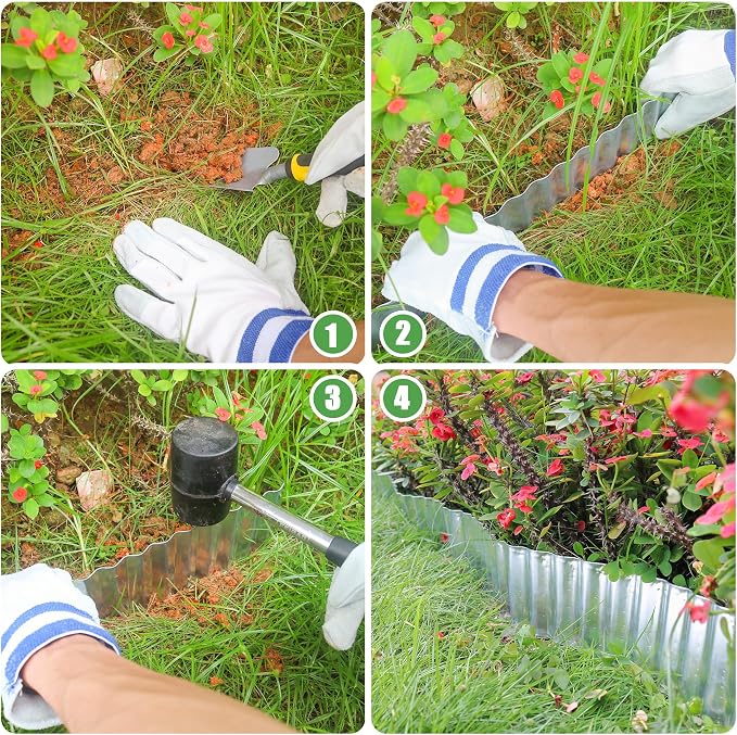 Quibbay Metal Corrugated Garden Edging, 6" x 50Ft Landscape Edging Border for Garden and Flower Bed, Garden Edging Border for Landscaping, Lawn and Yard, Silvery