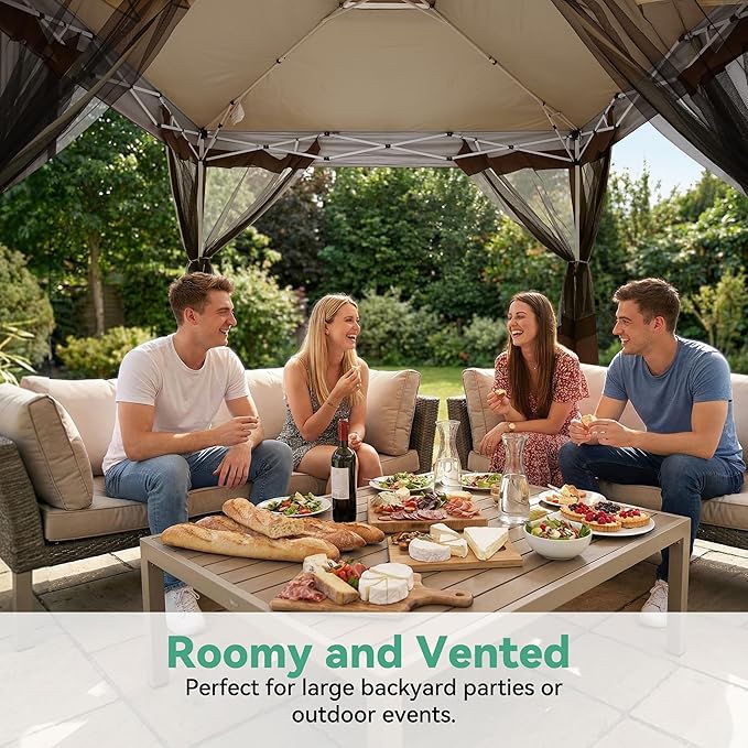COBIZI 12x12 FT Pop up Gazebo on Clearance Canopy Tent, Carpas para Patio, Easy up Outdoor Canopy Tents with Portable Storage Bag for Backyard, Outdoor Waterproof Gazebos for Garden,Camping, Brown