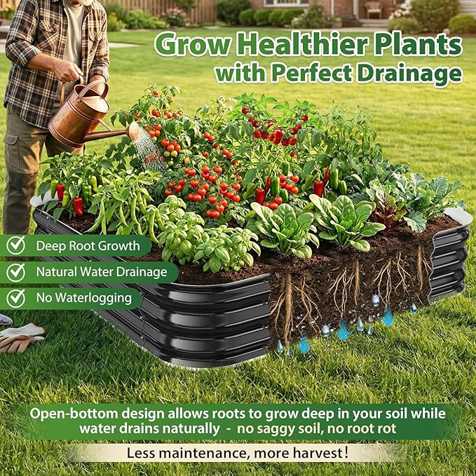 Galvanized Raised Garden Bed for Gardening, 4x4x1ft Large Square Metal Planter Boxes Outdoor for Vegetable,Flower,Herb,Modular Above Ground Growing Container,Black, Easy Assembly