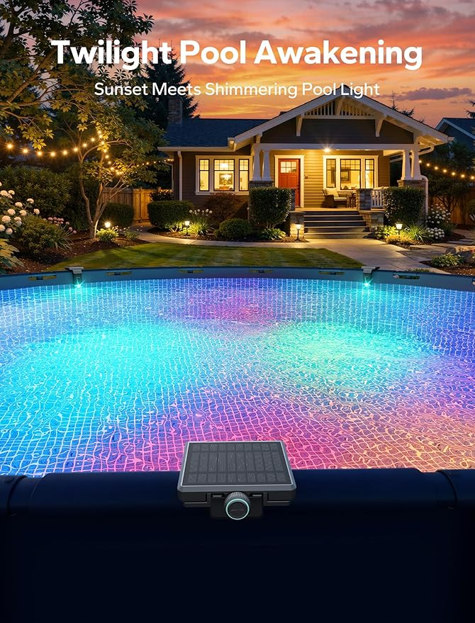 Solar Pool Lights for Inground & Above Ground Pool, 10-Color 4-Mode LED Pool Lights, Underwater Swimming Pool Lights with Timer, Submersible Pool Lights with Remote, Waterproof Design (Black, 1 Pack)
