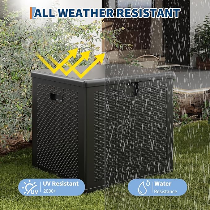 IDEALHOUSE 80 Gallon Resin Deck Box, Waterproof Outdoor Storage Box with Lockable Lid & UV Resistant, Patio Furniture Cushion Storage Container for Garden, Backyard, Poolside (Black)