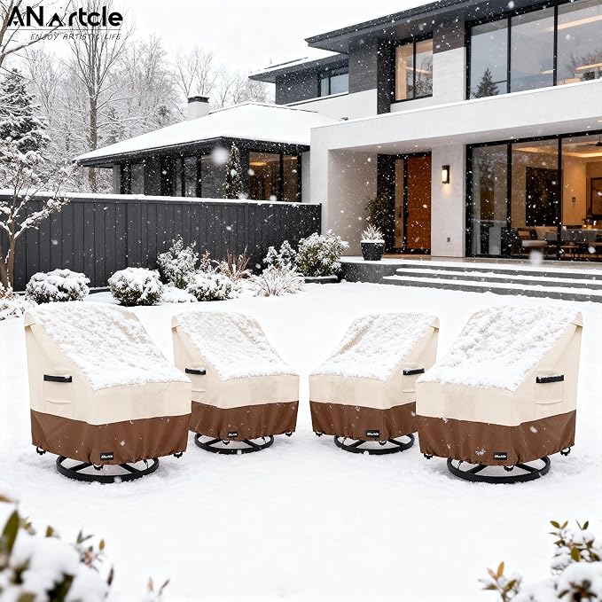 ANartcle Swivel Patio Chair Cover 4 Pack,600D Waterproof Heavy Duty Outdoor Chair Cover(30 W x 34 D x 36 H inches),Patio Furniture Covers,Outdoor Furniture Covers Waterproof,Beige&Brown