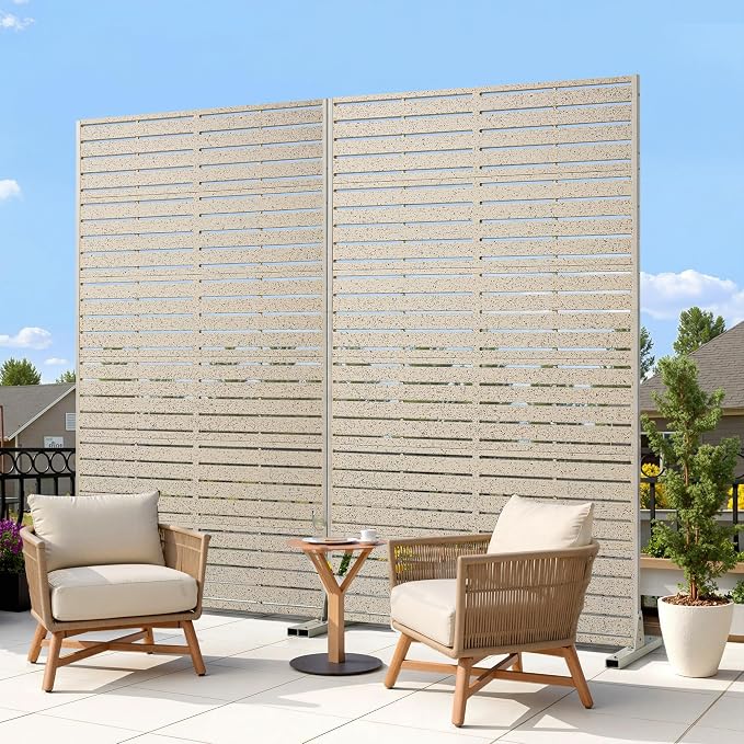 Outdoor Privacy Screen 72" H HDPE Decorative Freestanding Privacy Panel, Sandblasting Louvered Privacy Screens with Stand, Weather-Resistant Panel for Patio, Balcony, Backyard(6 Panels)