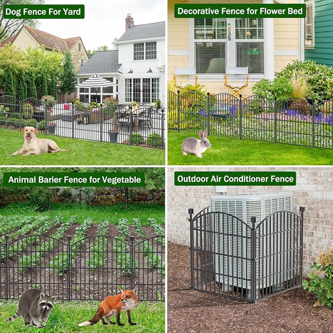 No Dig Decorative Garden Fence Animal Barrier - 5 Panels - 24 in (H) x 10 ft (L) - Dog Fence Outdoor for Yard, Rabbits and Small Pets - Tall Rustproof Metal Wire Fencing Border for Garden and Patio