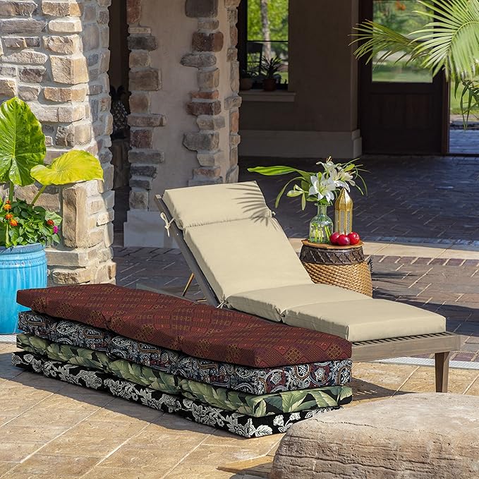 Arden Outdoor Chaise Cushion, 21 in x 72 in, Weather-Proof, Rain-Proof, Fade Resistant Patio Cushion for Chaise Lounger Tan Leala