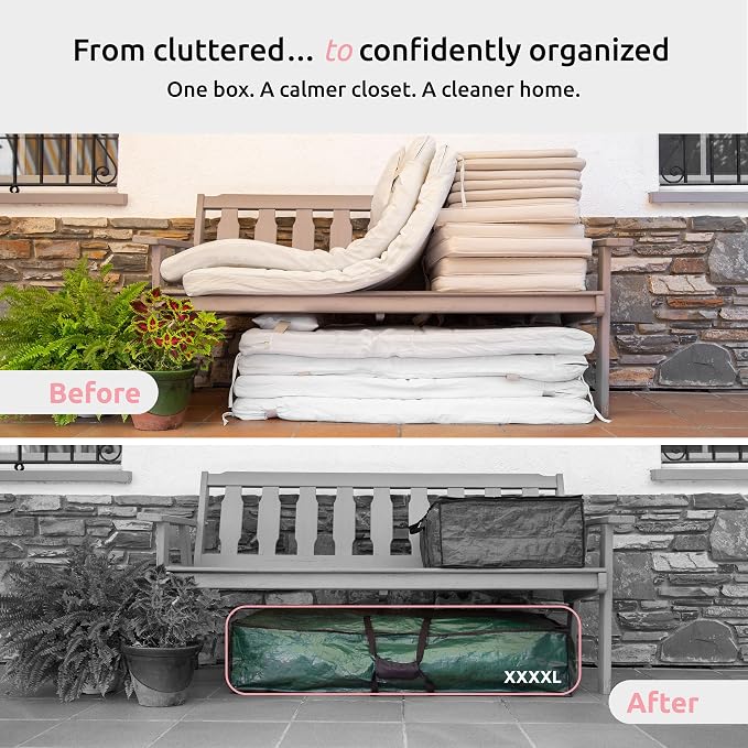 Compactor Heavy-Duty Storage Bags, Vacuum Storage Bag with Outdoor Storage Box, Waterproof Bag for Sun Bed and Chaise Lounge Cushions, Fits All Vacuum Models, 66Lbs, XXXXL, Green