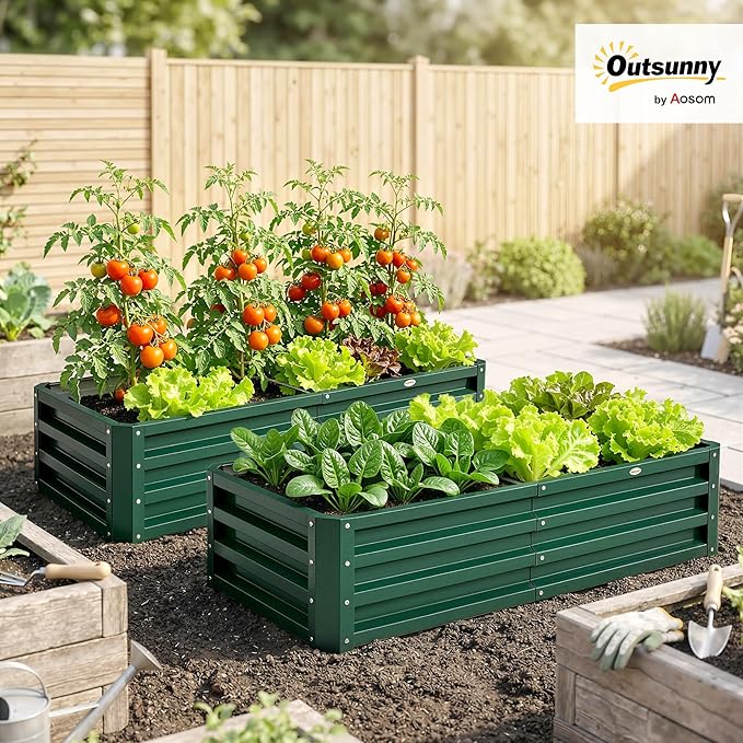 Outsunny Galvanized Raised Garden Bed, 4' x 2' x 1' Metal Planter Box, for Growing Vegetables, Flowers, Herbs, Succulents, Green