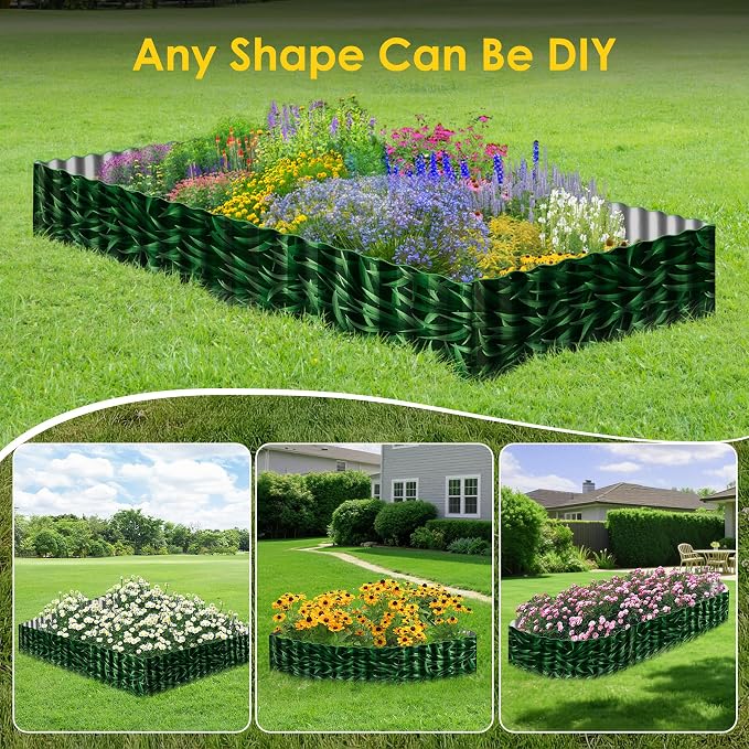 Vehipa Corrugated Metal Garden Edging, 10" x 30 Ft Sturdy Garden Border Edging for Landscape, Lawn Edging Border Landscaping Edging, Flower Bed Edging Border for Lawn Decoration (Green)
