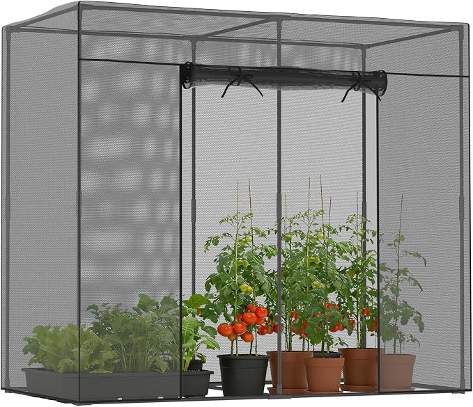 SUNYRISY Garden Plant Netting Crop Cage for Garden Raised Bed, 6.5 x 3.3 x 6 Ft Plant Cover Cage Protectors from Animal for Outdoor Plants with Frame and Zippered Door, Black