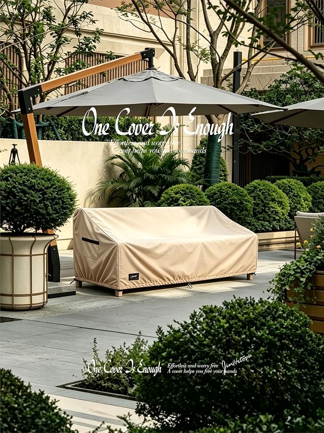 JinHrtoyi 2-Seater Patio Loveseat Cover, 60Wx38Dx35H inches Outdoor Furniture Covers Waterproof,100% Waterproof Heavy Duty Patio Furniture Covers,Black Minimalism Style Outdoor Sofa Cover