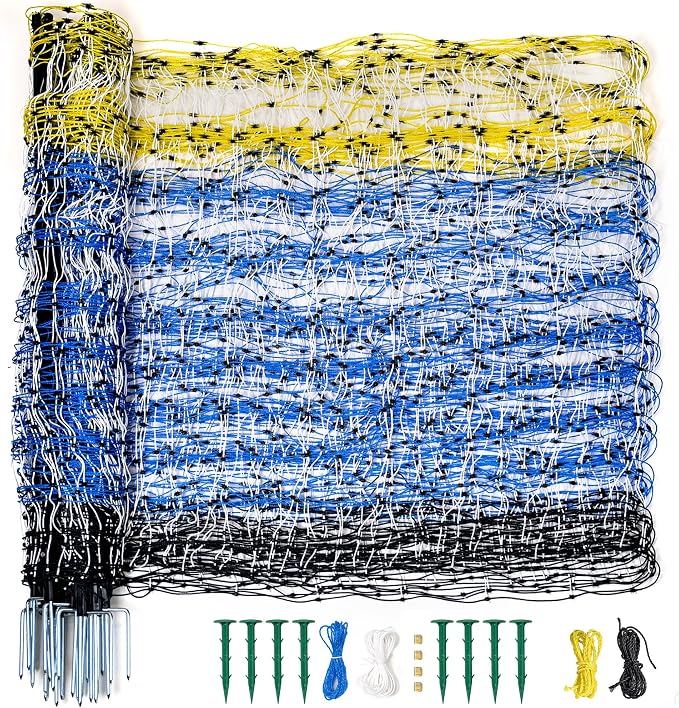 PPOLB Highly Visible Blue Electric Fence Netting, 35.4" H x 164' L, Portable Livestock Nets Mesh for Goats, Sheep, Hogs, Dog, Electric Fencing for Backyards, Homesteaders, Farms Ranches, and Gardens