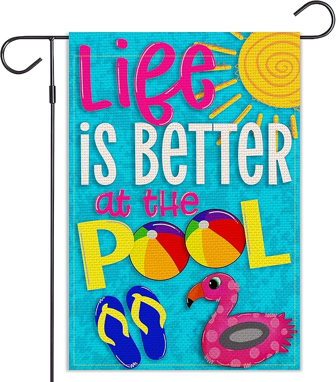 Balgardekor Life is Better at the Pool Garden Flag Vertical Double Sided Burlap Summer Yard Outdoor Decor Home Decor (12.5 x 18, Pool)