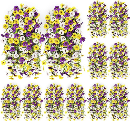 Giegxin 12 Pcs Artificial Hanging Pansy Flowers, 30 Inch Faux Pansies UV Resistant Plastic Hanging Plants for Outdoor Spring Summer Decor, for Porch Patio Garden Window Home (Yellow,White,Purple)