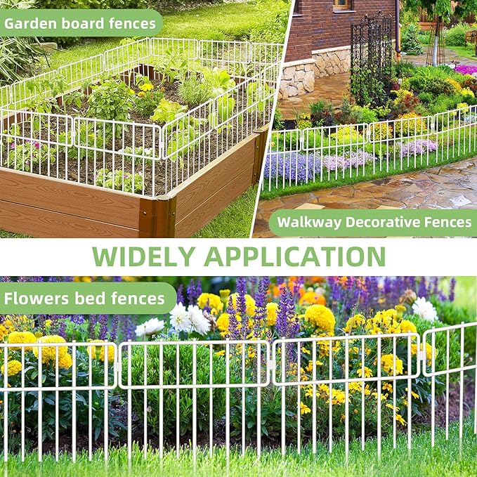 Blingluck Animal Barrier Fence, 10 Pcs Upgrade 1.26 in Gap Decorative Fences No Dig Fence for Rabbits and Dog Ground Defense, Rustproof Metal Wire Garden Edging Border for Outdoor, Yard, White