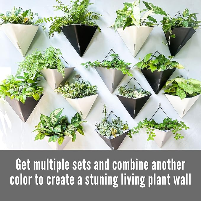 LaLaGreen Bundle- 2 Pack, 15 Inch White Metal Pot + 4 Pack, 12 Inch Geometric Self Watering Pot Modern Flower Vase Vessel Home Vertical Wall Mount Garden Window Rail Box Herb Plant Bucket Garden Decor