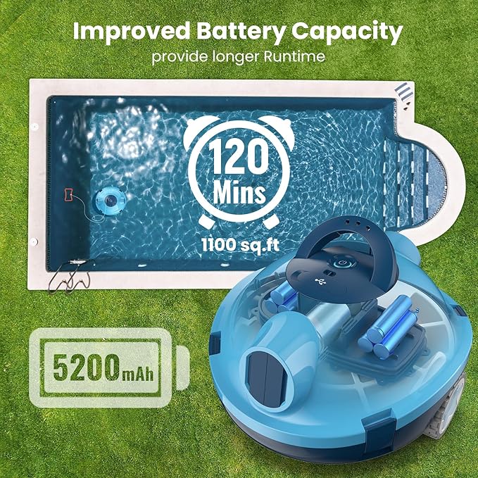 Y10 Cordless Robotic Pool Cleaner, Automatic Pool Vacuum - Ultra Long Battery Life, Powerful Suction, Self-Parking, Lightweight for Above/Inground Pools Up to 65ft/1100 Sq.Ft (Navy)
