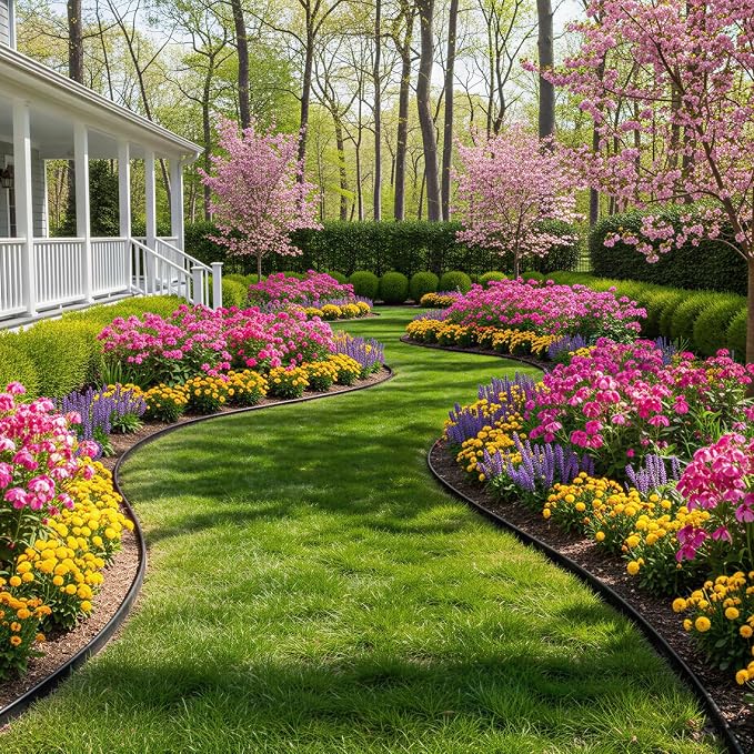 CEWOR Garden Edging Border, 110FT 2-Inch Flexible Landscape Edging with 106 Stakes, Tool-Free Plastic Lawn Border for Yard, Flower Bed Edging Borders & Landscaping