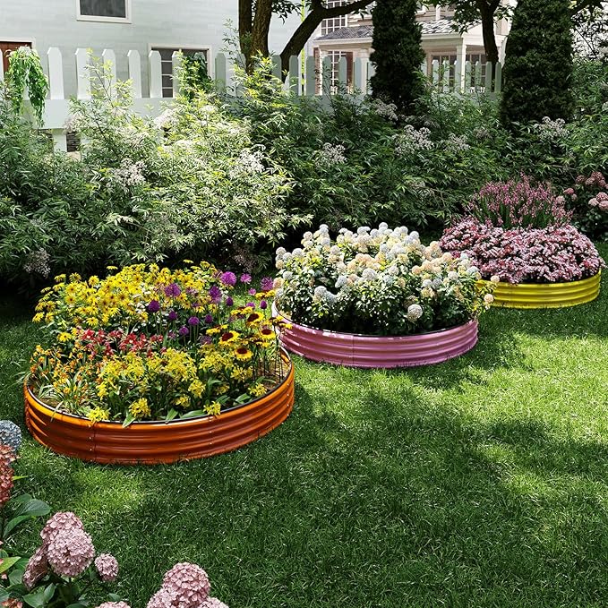 ZFHgarden Galvanized Metal Planter Round Raised Garden Bed Kit for Gardening Outdoor，2x2x1ft Grow Garden Box Raised Flower Bed，Round Galvanized Planter Outdoor Metal Fire Pit Ring