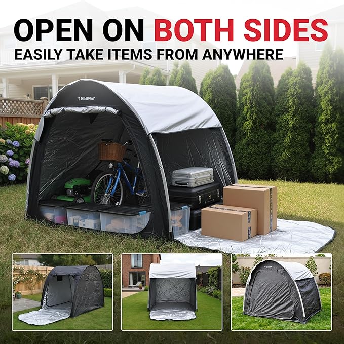 Himiway Bike Storage Shed Tent with Double Doors for 3-4 Bikes PU4000 Silver Coated Waterproof Anti-Dust 210D Oxford Fabric Portable Foldable Outdoor Bicycle Cover Shelter Carry Bag for Home Garden