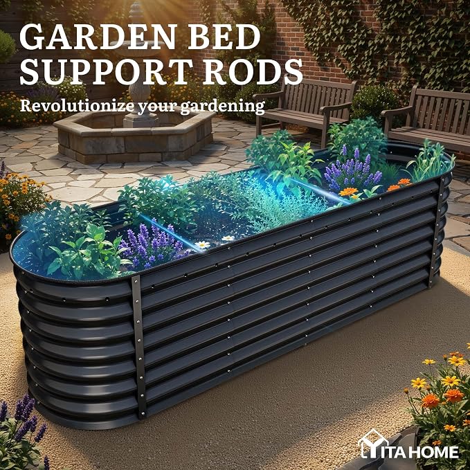 YITAHOME 2pcs 8x2x2ft Large Raised Garden Bed Kit, 24" Tall 9 in 1 Galvanized Metal Planter Box with Gloves and Safety Rubber, Outdoor Above Ground Planters for Plants Vegetables Flowers, Black