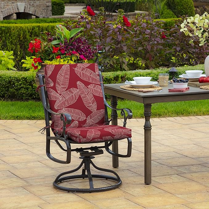 Arden 4-Pack Outdoor Patio Dining Chair Cushion, 20x44, Rain-Proof Seat Pad, Fade-Resistant Outdoor Cushion Red Leaf Palm