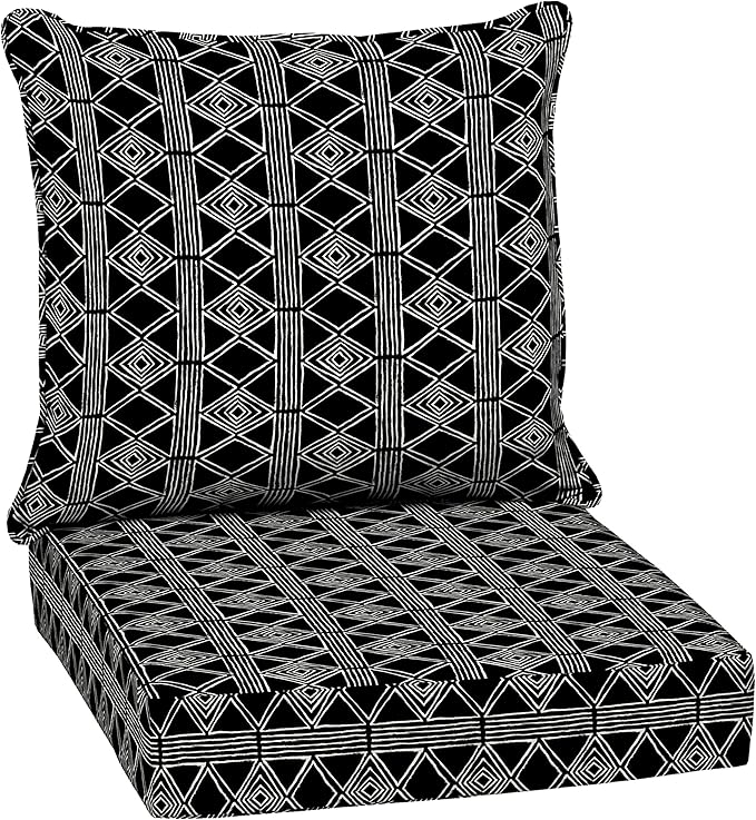 Arden Outdoor Deep Seat Cushion Set, 24 in x 24 in, Weather-Proof, Rain-Proof, Fade Resistant Patio Cushion for Chair, Sofa, and Couch Black Global Stripe