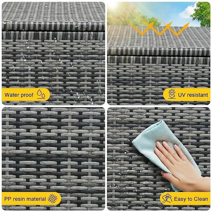 GarveeHome 185 Gallon Wicker Deck Box, All-Weather Outdoor Storage Bin with Rattan Finish, Large Capacity for Patio Furniture, Cushions, Pool Supplies & Garden Tools