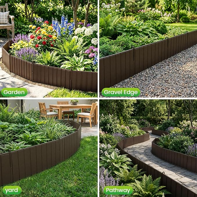 15 Panels Metal Landscape Edging, 6.2in (H) x 20 ft (L)–No Dig Garden Edging with 16 Stakes, Modular Adjustable 0-270°for Tree Rings & Yard Pathways, Matte Finish, Anti-Rust Metal Garden Border (Rust)