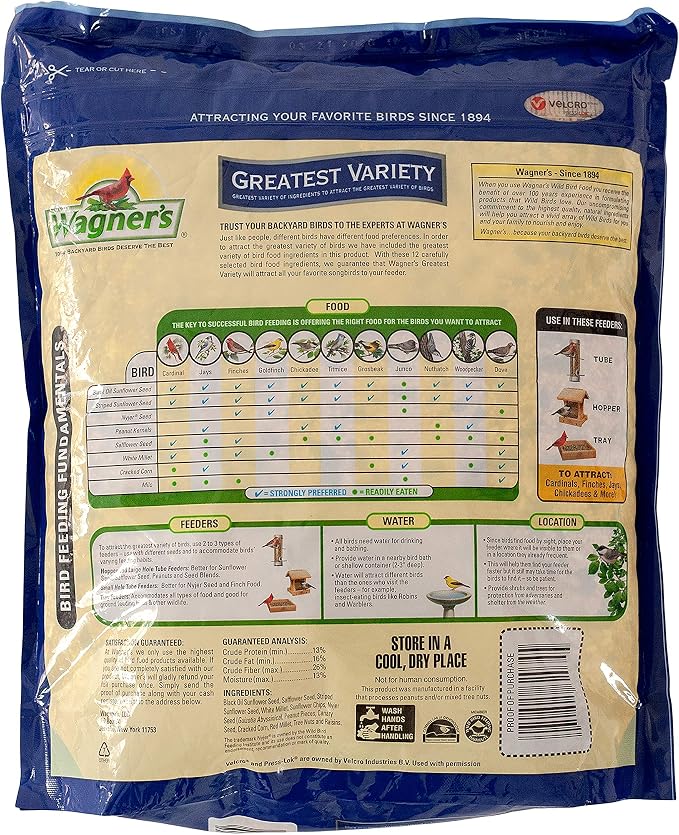 Squirrel Buster Mini Squirrel-Proof Bird Feeder w/4 Metal Perches, 0.98-Pound Seed Capacity & Wagner's 62034 Greatest Variety Blend Wild Bird Food, 6-Pound Bag