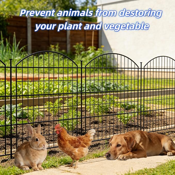 Garden Fence Decor 36 in(H) x 23.3 ft(L), Dog Fence Outdoor for Yard No-Dig Pet Barrier, Animal Proof Fence Metal Garden Fencing Animal Barrier, 10 Panels with Lock