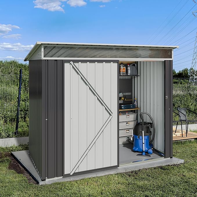 JY QAQA 6x4 FT Metal Outdoor Garden Storage Shed, Waterproof Metal Garden Sheds with Window and Lockable Door, Weather Resistant Steel Tool Storage House Shed for Patio,Lawn
