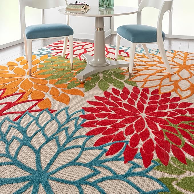 Nourison Home Aloha Indoor/Outdoor Green 6' x 9' Area Rug, Easy Cleaning, Non Shedding, Bed Room, Living Room, Dining Room, Deck, Backyard, Patio (6x9)