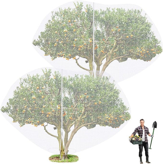 2 Pcs 15 x 15 ft Large Fruit Tree Netting for Protecting Fruit from Squirrels Birds Bug Deer & Rat Garden Mesh Netting with Zipper and Drawstring for Blueberry Peach Apple Garden Bushes