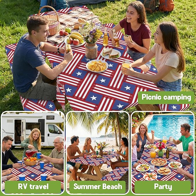 Picnic Table Cover with Bench Covers Tablecloth Fitted Table Cloth Camping Essentials Supplies Rv Travel Gear Must Haves Accessories Outdoor Road Trip Necessities Stuff Gadgets Camper Gadgets Items