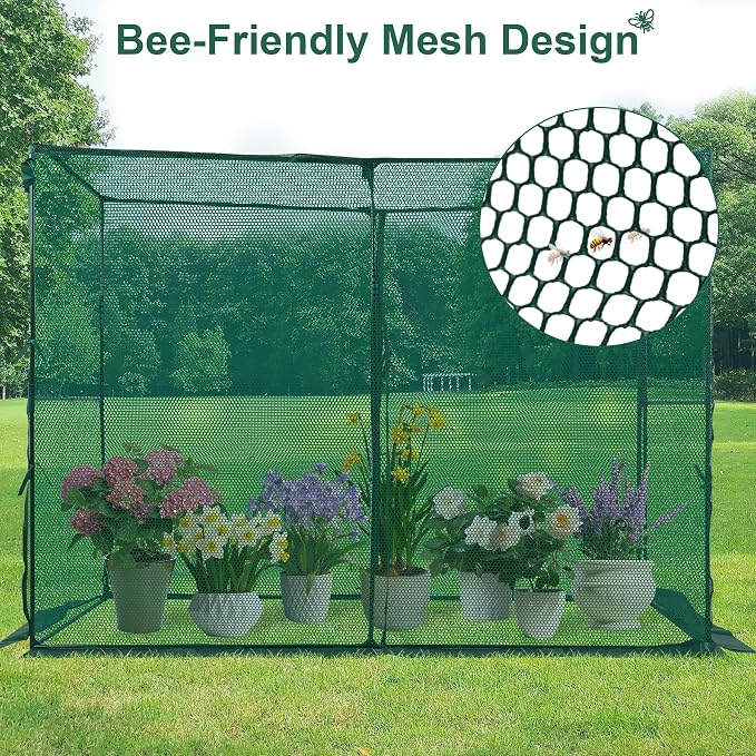 Large Mesh Crop Cage Plant Protection Tent 4 x 8 x 6 Ft, Easy to Install Protection Garden Cages, Crop Cages with Storage Bag Suitable for Garden Patio Lawn