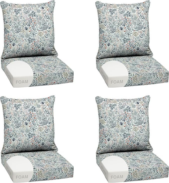 Arden Outdoor Foam Deep Seat Cushion Set (4-Pack), 24x24, Premium High-Density Foam, Never Flattens, Weather-Proof for Patio Chair Sofa Couch, Pistachio Botanical