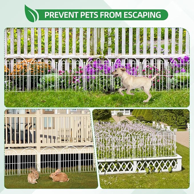 10 Pack Decorative Garden Fence, 26in x 10.8ft Arched No Dig Animal Barrier Fence for Dog Rabbit, Garden Edging Border, Rustproof Metal Ground Stake Border for Outdoor Yard Patio Decor, White
