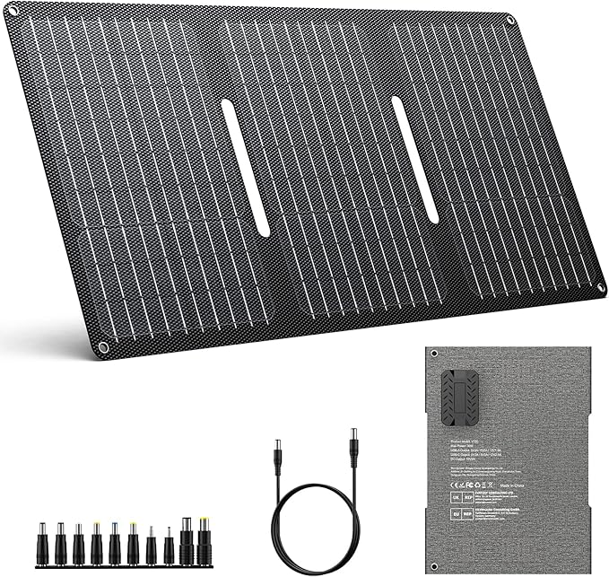 ENOFLO 30W Solar Panel Charger YT30 Foldable Solar Panel IP65 Waterproof Solar Charger with QC3.0 USB & DC Output(10 Connectors) 24% High Efficiency for Outdoor Camping