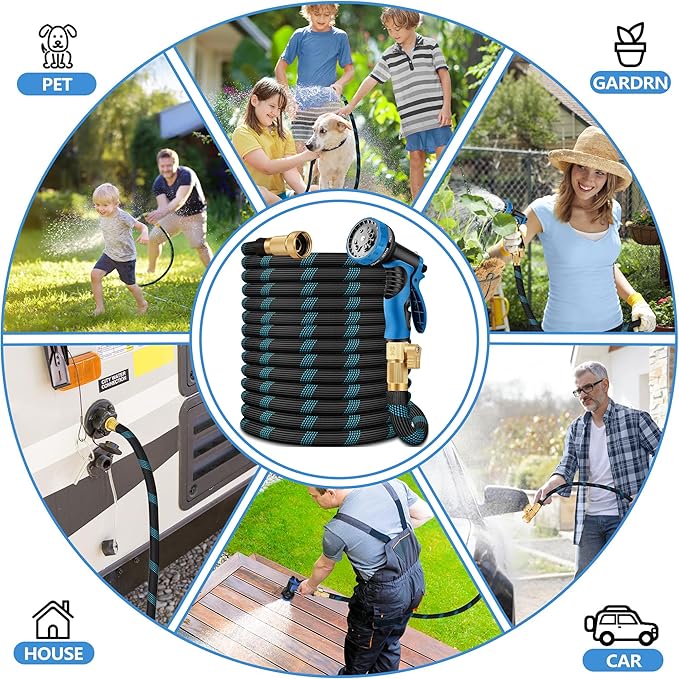 50 FT Non-Expandable Garden Hose, 2026 New Upgraded Flexible Water Hose, Ultra Lightweight Non-Expanding hoses with 10 Function Sprayer, Leak proof, Pressure Resistant for Yard, Outdoor