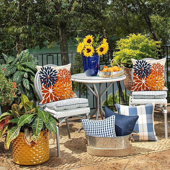 DFXSZ Outdoor Pillow Covers 18x18 Inch Set of 2 Blue Orange Flower Decorative Waterproof Summer Outdoor Pillow Covers Valentines Pillow Covers for Patio Funiture Garden Couch 168N18