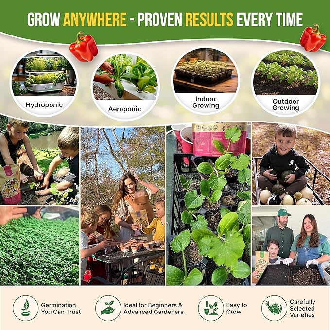 Organo Republic 12 Rare Sweet & Mild Pepper Seeds Variety Pack - 770+ Non-GMO Heirloom Pepper Seeds for Outdoor and Indoor Home Gardening, Including Pepper Anaheim, Pepperonchini, Pimento, Lilac Bell