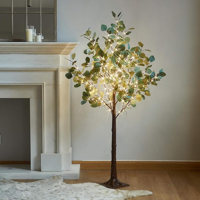 LITBLOOM Lighted Eucalyptus Tree 4FT 160 Fairy Lights, Artificial Plant Tree with Lights for Indoor Outdoor Home Wedding Room Decoration