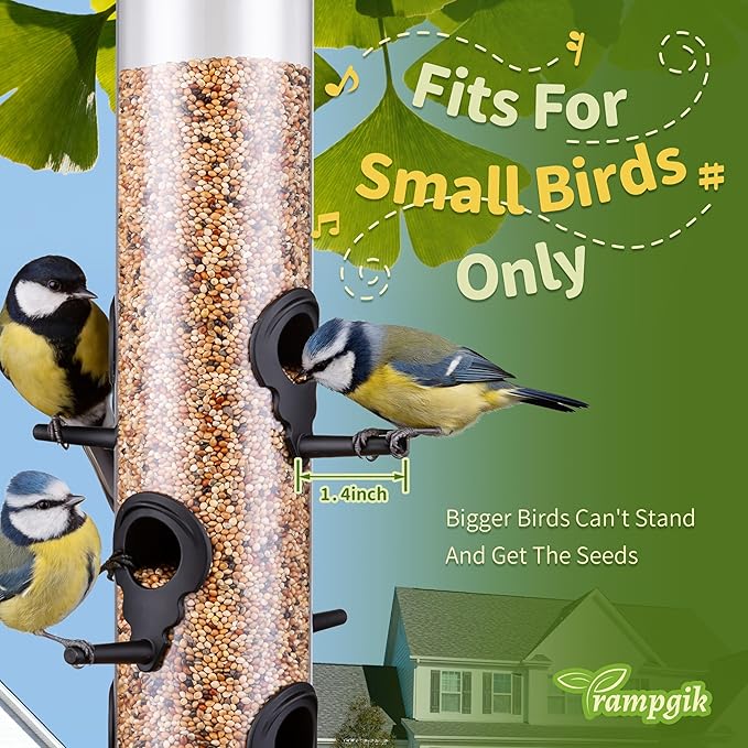 Bird Feeders for Outdoors Seed Catcher,6 Port Wild Bird Feeders with Tray,Bird Feeders for Outside Hanging for Cardinal 13 Inch,Black,Pack of 1